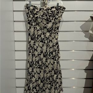 Ann Taylor Halter Black and Cream Floral Silk Dress